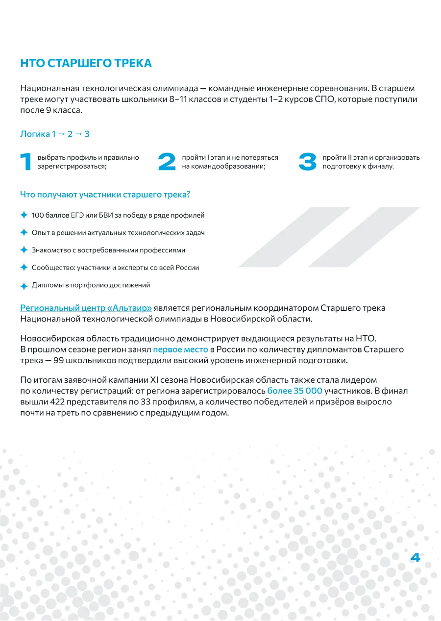 Страница 4: НТО старшего трека: коротко