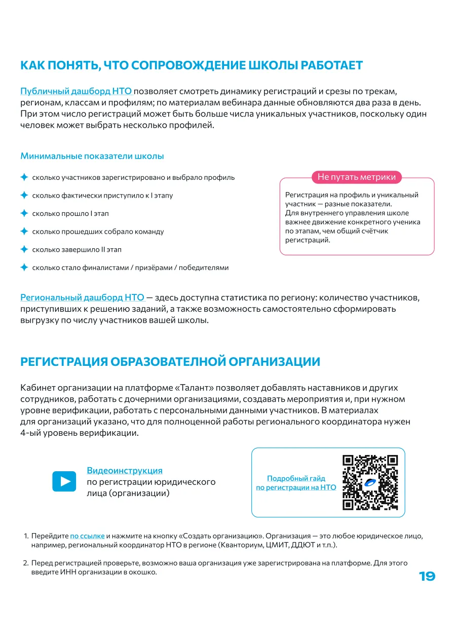 Страница 19: Как понять, что сопровождение работает · Регистрация образовательной организации