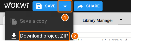 Меню рядом с «Save»
