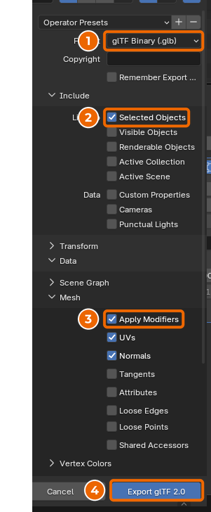 Настройки экспорта